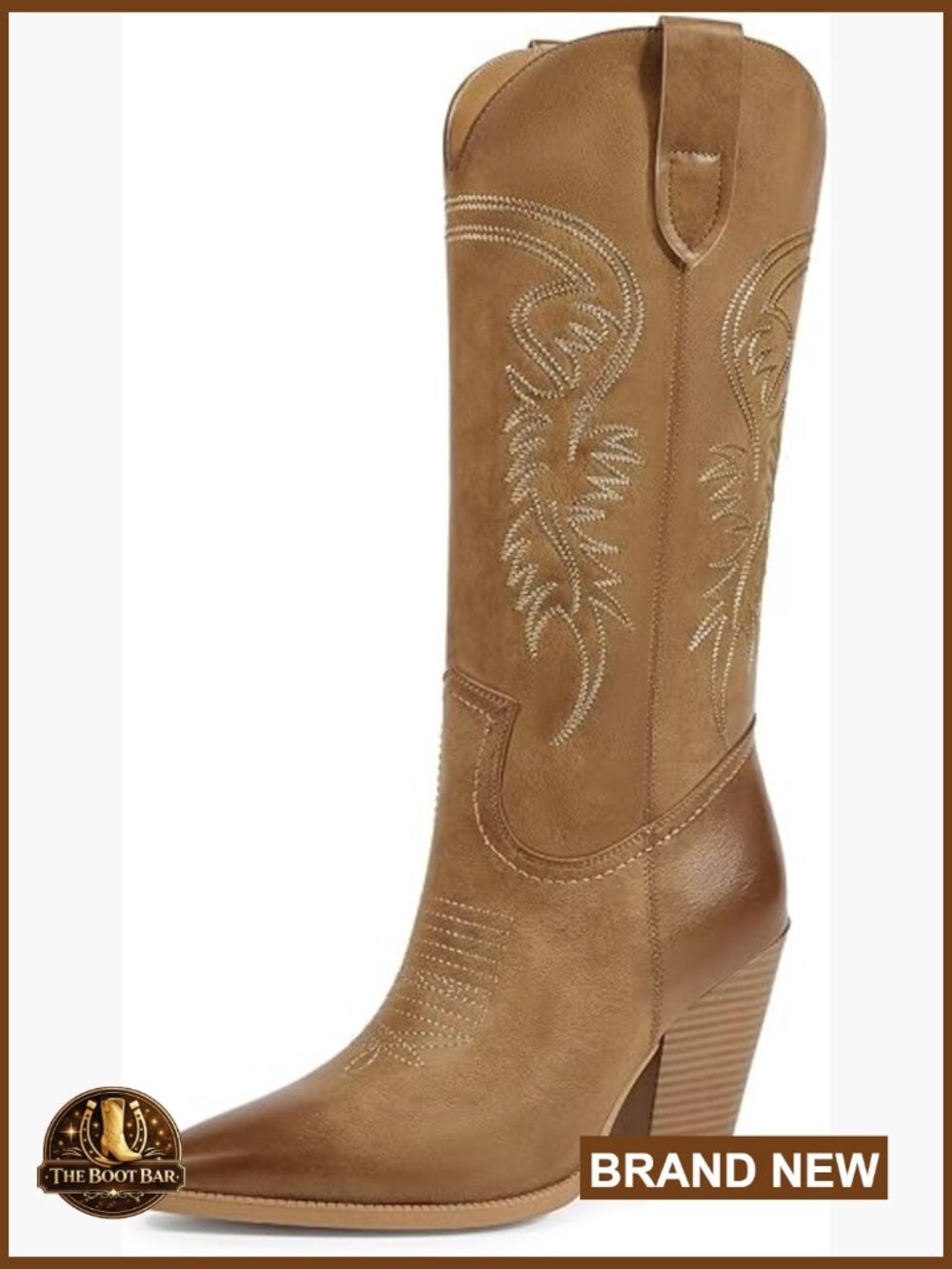 Classic Cowboy Boots, Pointed Toe Chunky Heel Mid-Calf Bootie